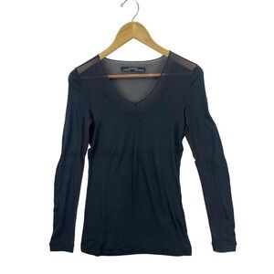 AllSaints Black Long Sleeve Top Women's UK 10 US 6 EU 38 Mesh Panel V Neck‎